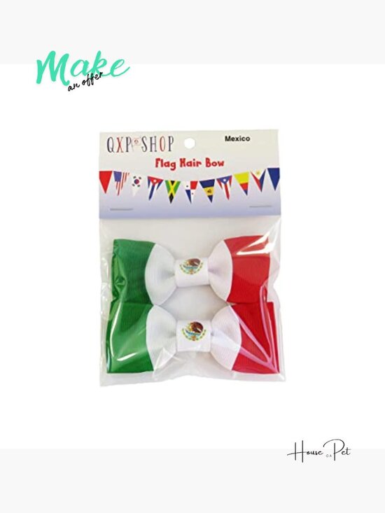 Handcrafted Mexico Flag Hair Bows, Grosgrain Ribbon & Metal Clip, 2 Pack
